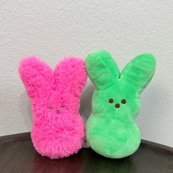 Peeps Set of 2 Rabbit Plush Toy Animals Pink Green - Picture 1 of 9